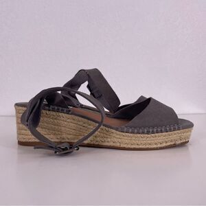 Steve Madden Elody Grey Leather Suede Espadrille Platform Sandals